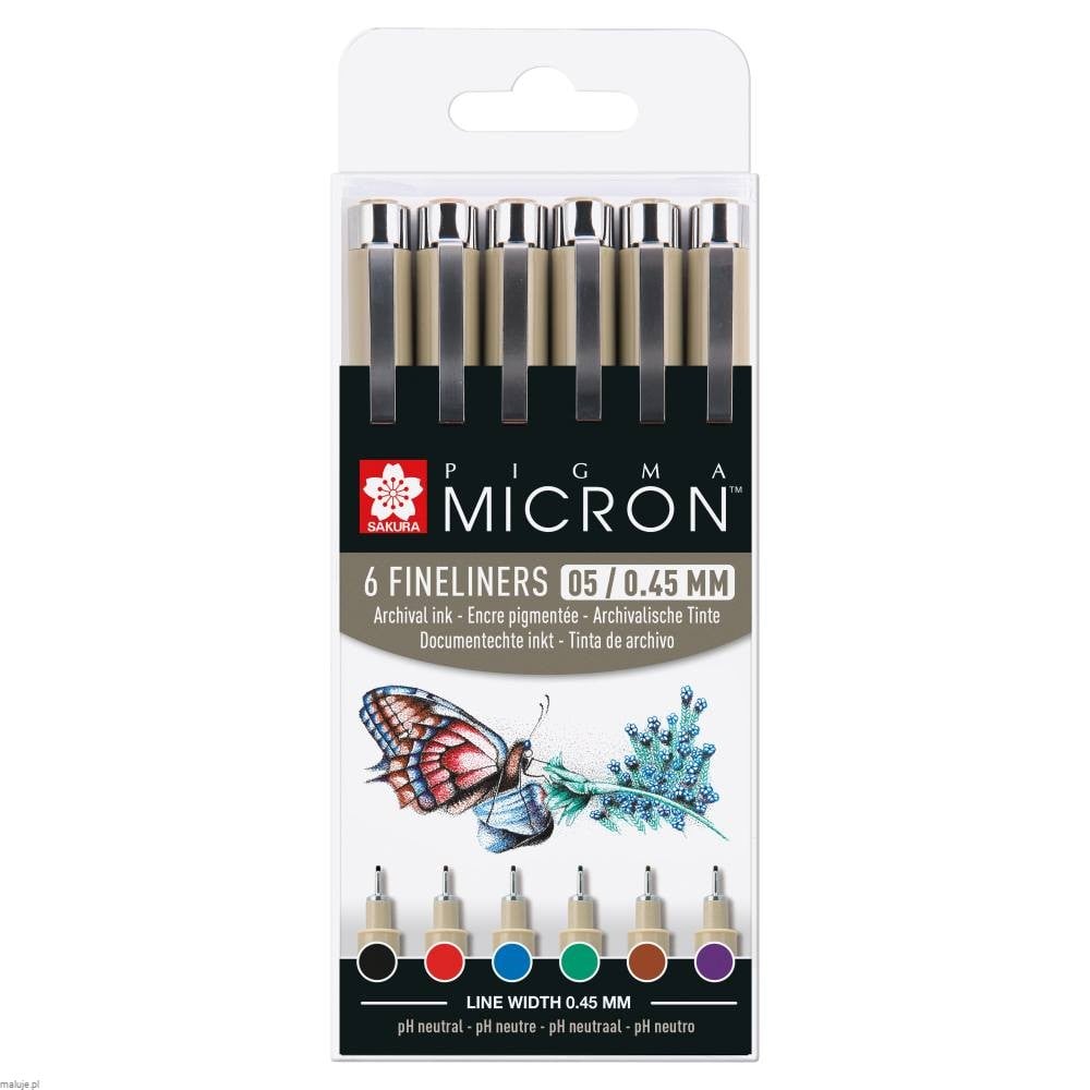 Pigma Micron Basic Set 05x6 kolorów - komplet  cienpopisów 0,5(0,45mm)