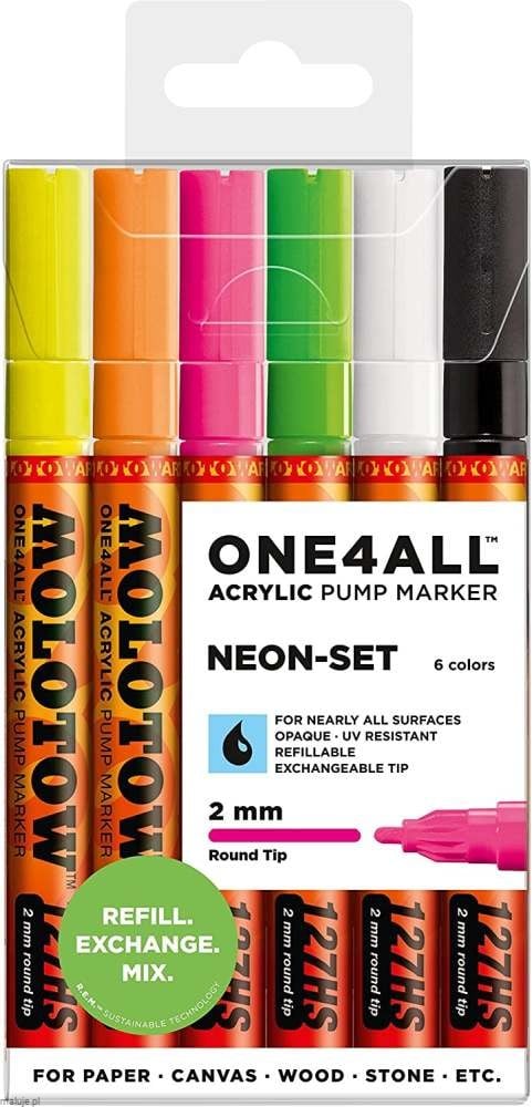 Molotow ONE4ALL 127HS Neon Set - komplet 6 markerów akrylowych