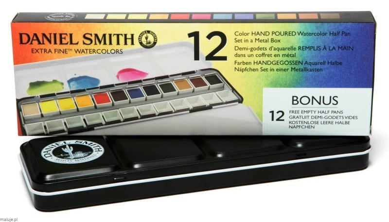 Daniel Smith Watercolor Set Standard 12x1/2 kostki  - zestaw farb akwarelowych + 12 pustych rynienek