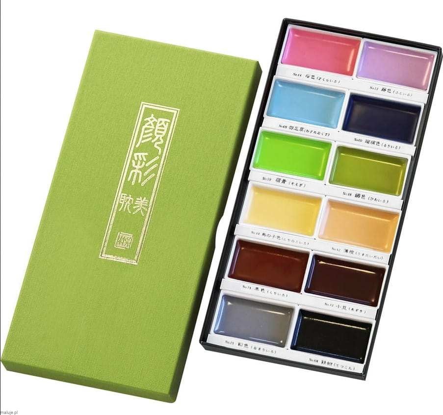 Kuretake Gansai Tambi 12 nowych kolorów - komplet farb akwarelowych