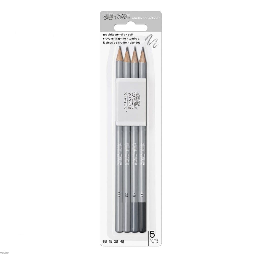W&N Studio Collection Graphite Pencil 4szt + gumka - komplet ołówków