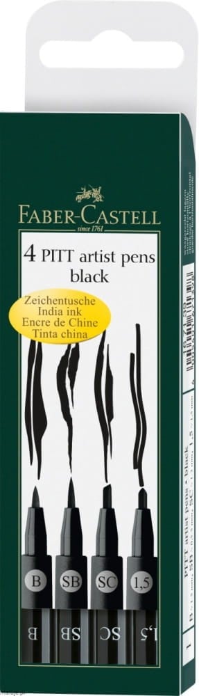 Pitt Artist Pen Set S BLACK 4 szt - komplet cienkopisów