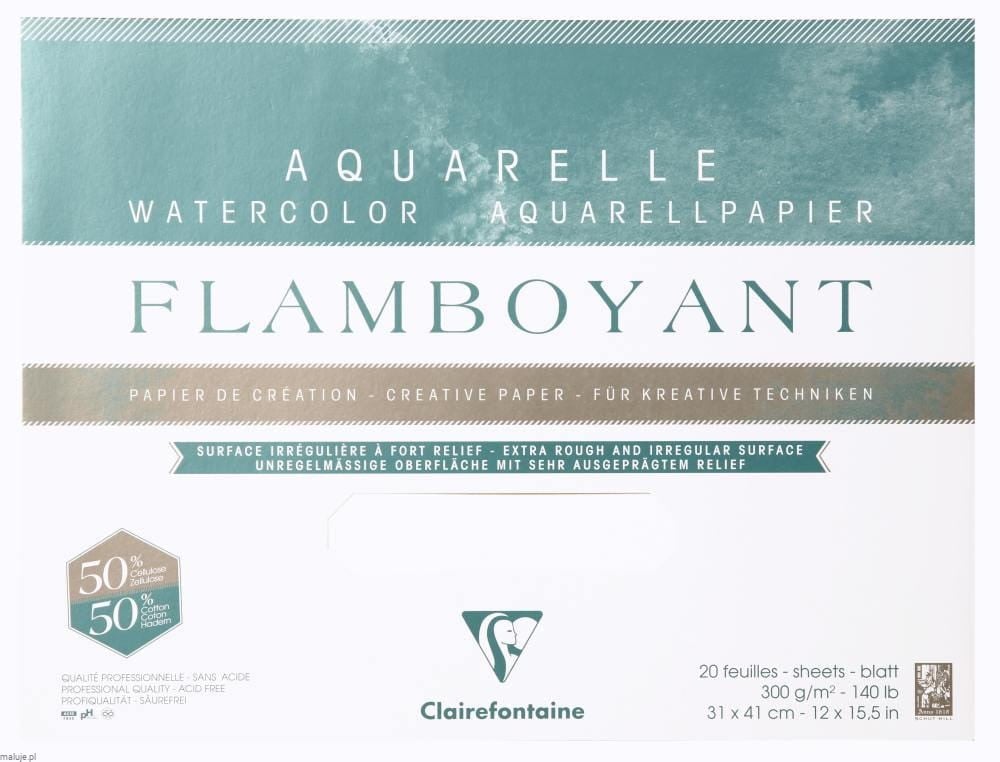 Clairefontaine FLAMBOYANT Aquarelle 50% Cotton Extra RGH 300g 20ark - blok akwarelowy klejony z 4 stron