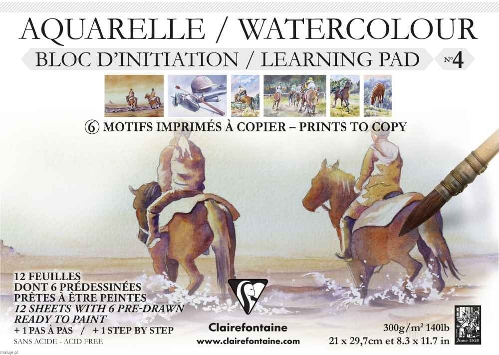Clairefontaine Watercolour Lerning Pad nr4 A4 300g 12 ark - blok akwarelowy z 6 gotowymi szkicami