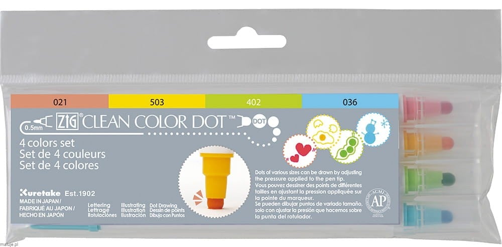 Clean Colour DOT 4 kolory - komplet markerow to techniki kropkowania