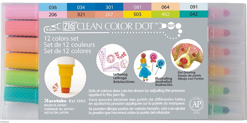 Clean Colour DOT 12 kolorów - komplet markerow to techniki kropkowania
