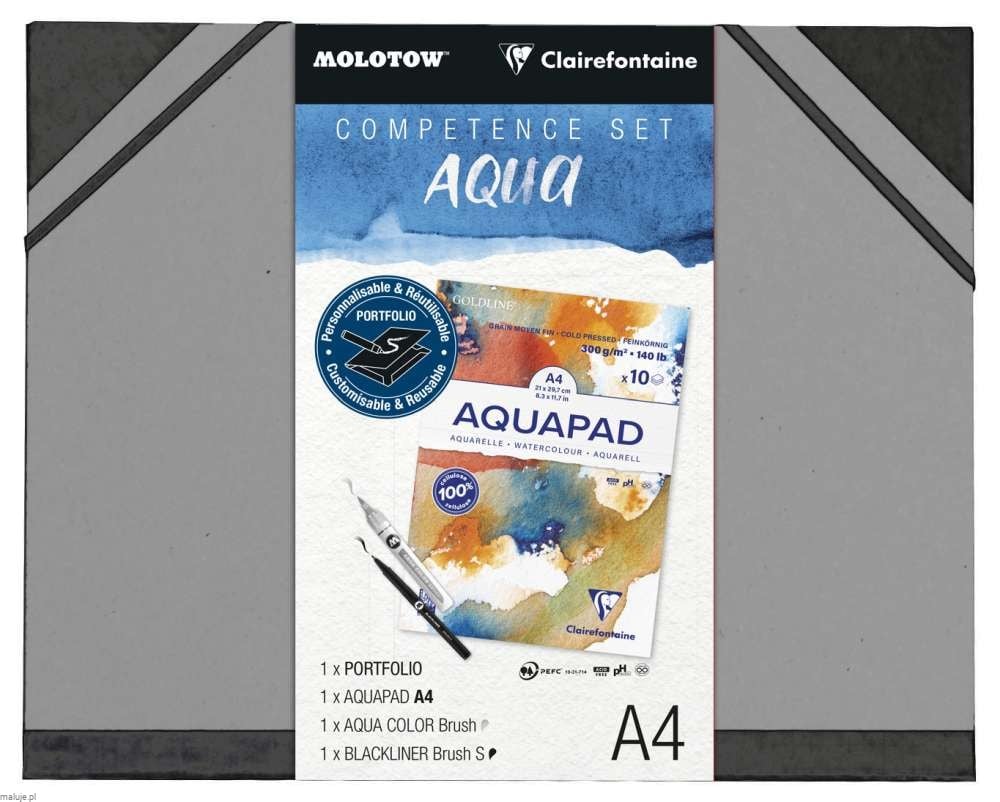 Competence Set AQUA A4 - personalizowane portfolio + bok Aquapad A4 + 2 markery Molotow