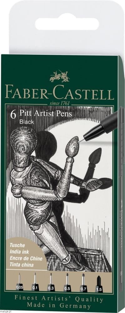 Pitt Artist Pens BLACK 6 szt - komplet pisaków
