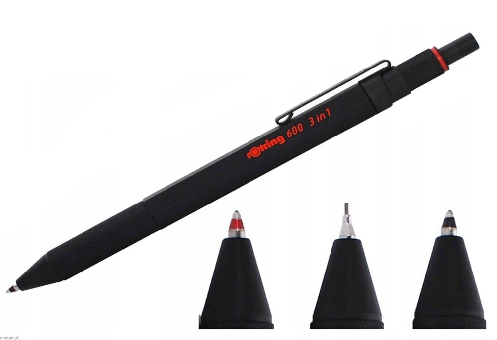 Rotring 600 Multipen 3w1 Czarny - długopis czarny+ czerwony + ołówek 0,5