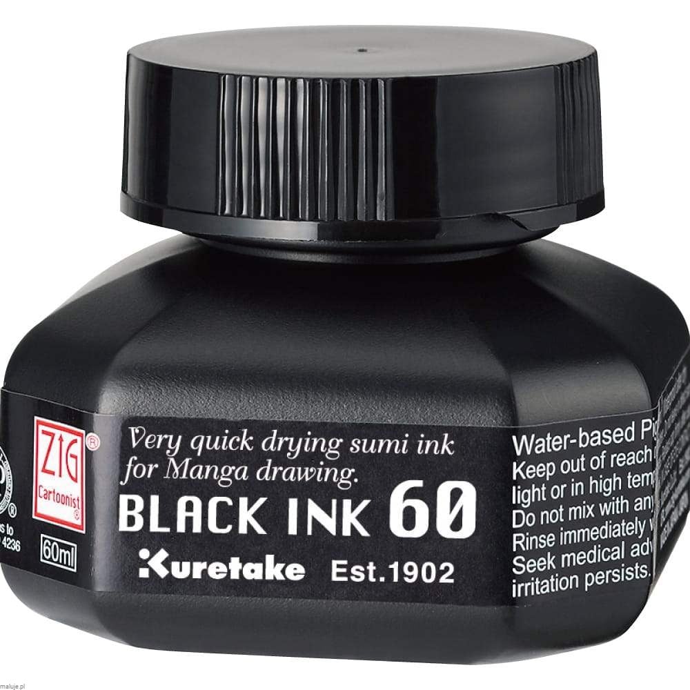 Kuretake ZIG Cartoonist Black Ink 60g - tusz czarny szybkoschnący