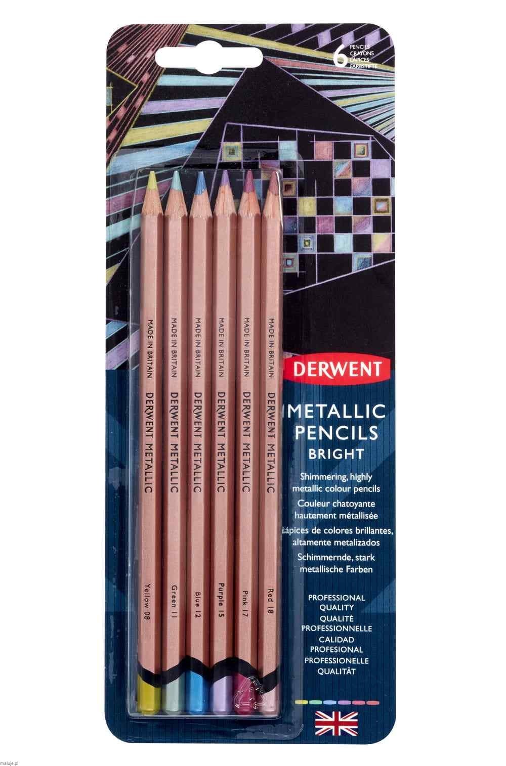 Derwent Mettalic Pencils BRIGHT 6 kolorów - komplet kredek metalicznych (blister)