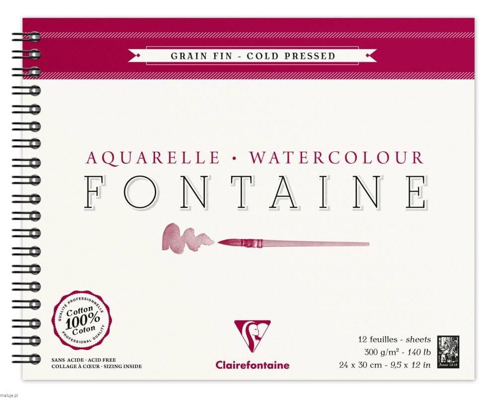 Clairefontaine "FONTAINE" 300g. CP 12ark. 100% bawełna - blok akwarelowy na spirali