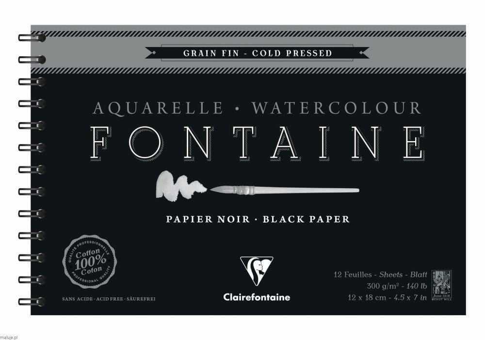 Clairefontaine "FONTAINE Black" 300g. CP 12ark. 100% bawełna - blok akwarelowy na spirali
