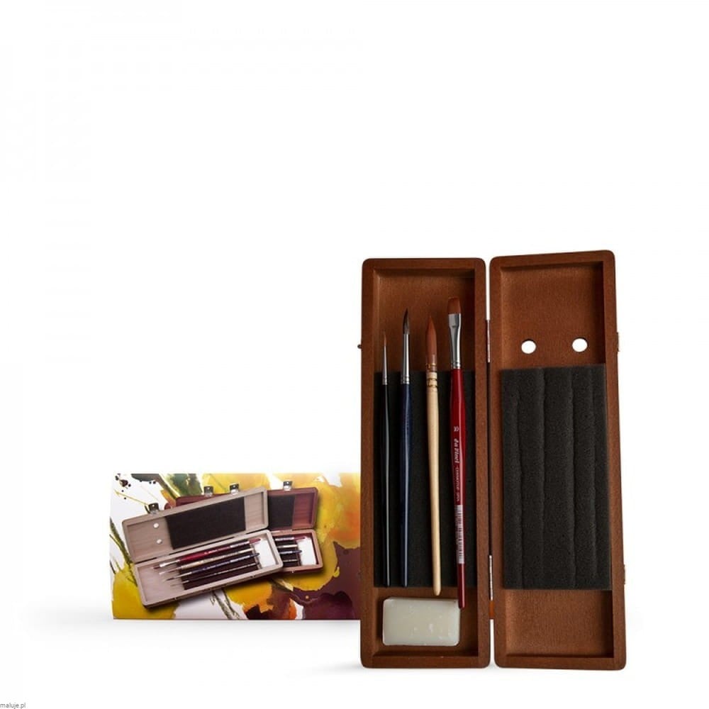 Da Vinci Watercolor Brush Set Walnut Wooden Box 5 szt - komplet pędzli akwarelowych