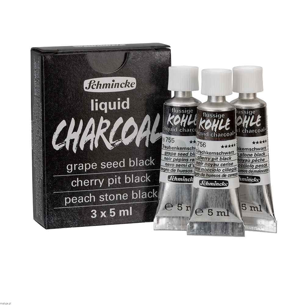 Schmincke Liquid Charcoal TRIO 3x5ml - komplet płynnych węgli naturalnych