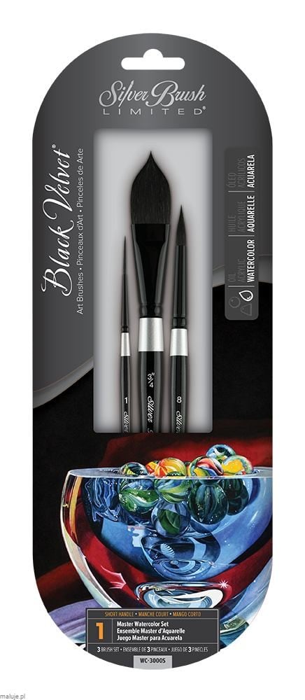 Silver Brush Black Velvet "Master" Watercolor Set 3szt - komplet syntetycznych pędzli akwarelowych