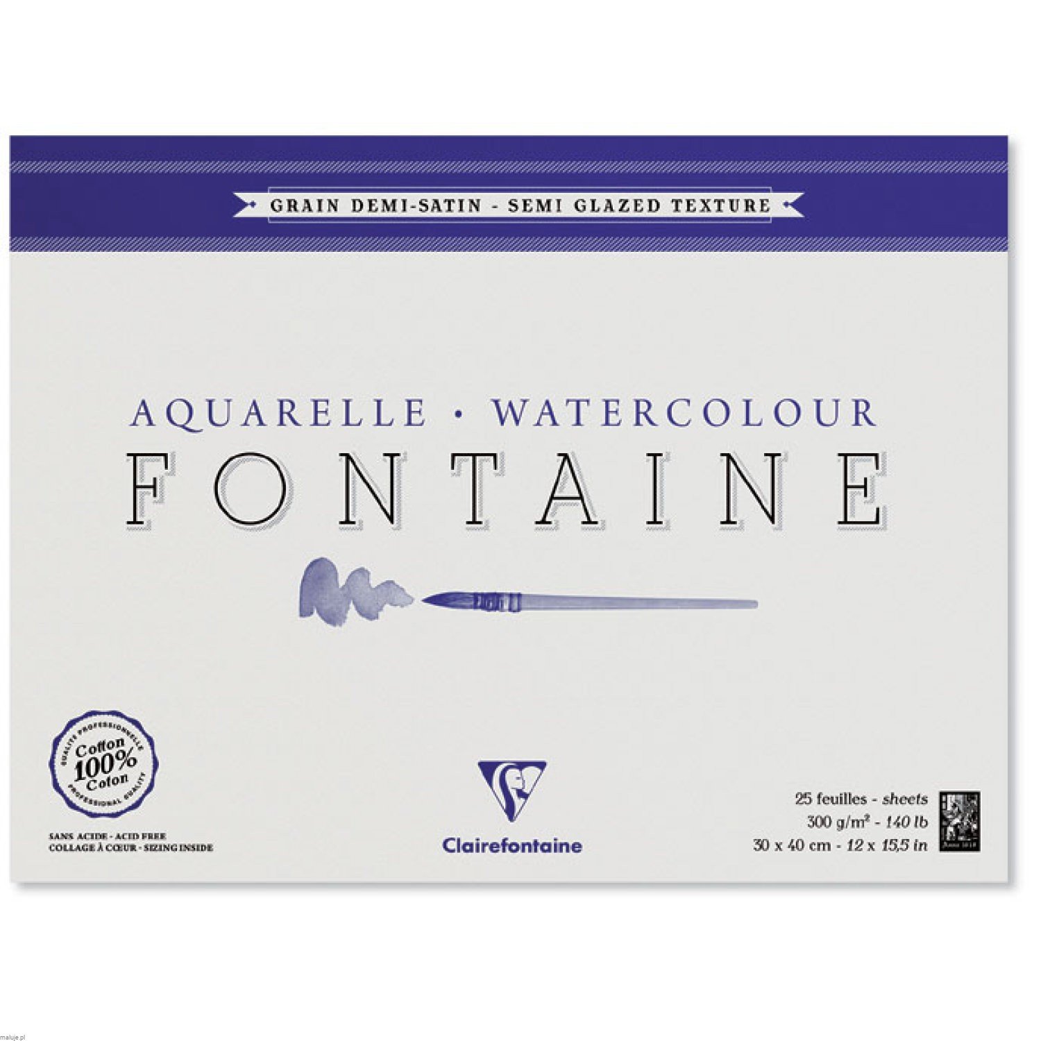 Clairefontaine "Fontaine" 300g 25ark SEMI GLAZED 100% bawełna - blok akwarelowy