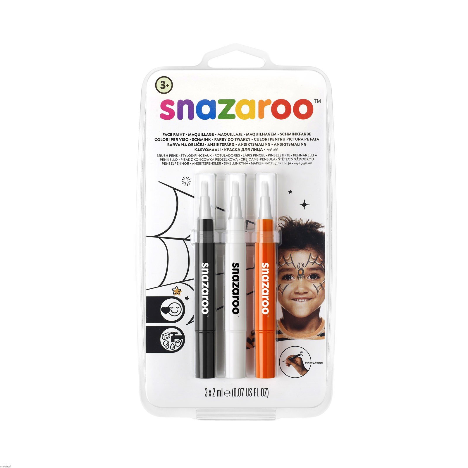 Snazaroo Brush Pen Halloween - zestaw farb do malowania twarzy w pisakach 3 szt