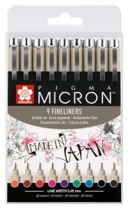 Pigma Micron Basic Set 05x9 kolorów - komplet  cienpopisów 0,5(0,45mm)