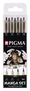 Pigma Micron Sepia Set 4 - zestaw 3 cienkopisów + Brush