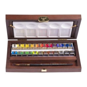 Rembrandt Water Colour Traditional Box 24xHP + akcesoria - komplet farb akwarelowych w drewnianej kasecie