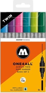 Molotow ONE4ALL Twin Basic Set 2 - komplet 6 markerów akrylowych