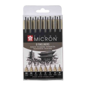Pigma Micron Black Set 8 cienkopisów - zestaw pisaków