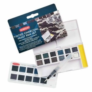 Derwent Tinted Charcoal Paint Pan Set 12 kolorów - komplet kolorowych węgli akwarelowych