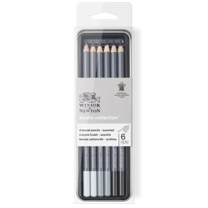 W&N Charcoal Pencil Set 6szt - komplet węgli w drewnie