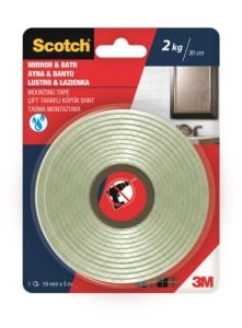 Taśma klejąca  montażowa Scotch 2 stronna "Łazienkowa" 19mmx1,5m - wodoodporna