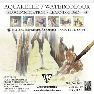 Clairefontaine Watercolour Lerning Pad nr1 21x21cm 300g 12 ark - blok akwarelowy z 6 gotowymi szkicami