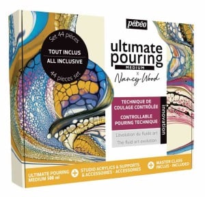 Ultimate Pouring Set by Nancy Woods 44 elementy - komplet farb i akcesoriów do pouringu + instrukcje