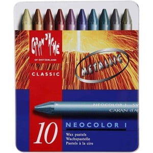 Caran D'Ache Neocolor I Metallic 10 kolorów metalicznych w metalowym pudełku - kredki woskowe