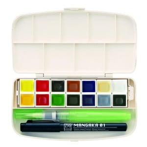 Kuretake Gansai Tambi Portable Set 14 kolorów + akcesoria - komplet farb akawarelowych