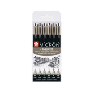 Pigma Micron Black Set 6 cienkopisów - zestaw pisaków