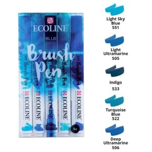 ECOLINE BRUSHPEN BLUE SET - zestaw 5 pisaków akwarelowych