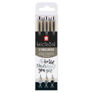 Pigma Micron 05 Black+Grey Set 3 - zestaw 3 cienkopisów