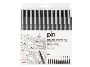 uni Pin 200 Fine Line Set 12szt BLACK - komplet cienkopisów kreślarskich