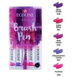 ECOLINE BRUSHPEN VIOLET SET - zestaw 5 pisaków akwarelowych