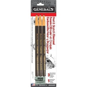 General's Peel&Sketch Charcoal Set 3 węgle + gumka chlebowa - komplet węgli rysunkowych