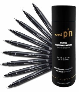 Cienkopisy kreślarskie uni Pin Fine Line 9szt - komplet w tubie