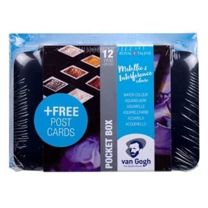 Van Gogh Watercolour Pocket Set Specialty metallic&interference 12x1/2 kostki + czarny blok akwarelowy Van Gogh Postcard- komplet farb akwarelowych