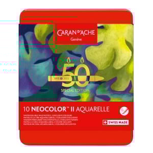 Caran D'Ache Neocolor II LUSH 10 kol. "50 urodziny" - kredki akwarelowe woskowe w metalowym pudełku