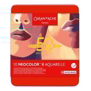 Caran D'Ache Neocolor II PORTRAIT 10 kol. "50 urodziny" - kredki akwarelowe woskowe w metalowym pudełku