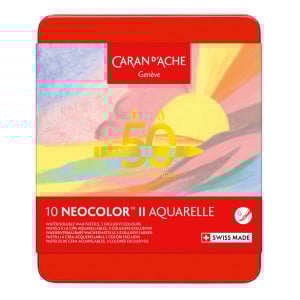 Caran D'Ache Neocolor II PASTEL 10 kol. "50 urodziny" - kredki akwarelowe woskowe w metalowym pudełku