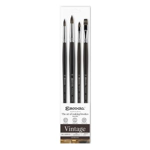 Escoda Vintage Set 4szt Oil&Acrylic - komplet pędzli do farb olejnych i akrylowych