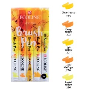 ECOLINE BRUSHPEN YELLOW SET - zestaw 5 pisaków akwarelowych