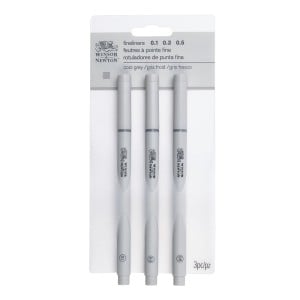 W&N Black Fineliner COOL GREY 3 sztuki - komplet cienkopisów kreślarskich