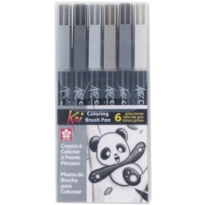 Koi Coloring Brush Pen Set 6 kol (skala szarości)- zestaw markerów pędzelkowych