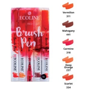 ECOLINE BRUSHPEN RED SET - zestaw 5 pisaków akwarelowych